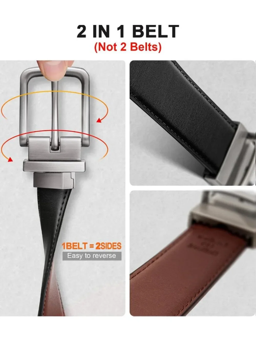 Reversible Leather Belt for Men - Trimmable 1.25